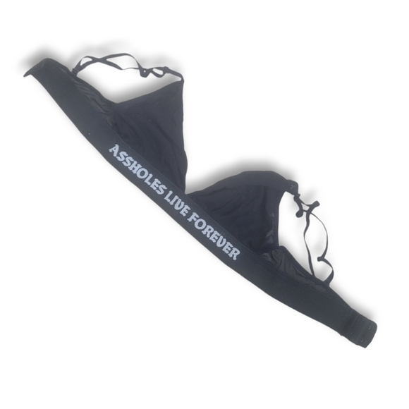 ASSHOLES LIVE FOREVER - Black Lace Semi Sheer Wire Free Bralette Size Medium - Picture 1 of 3